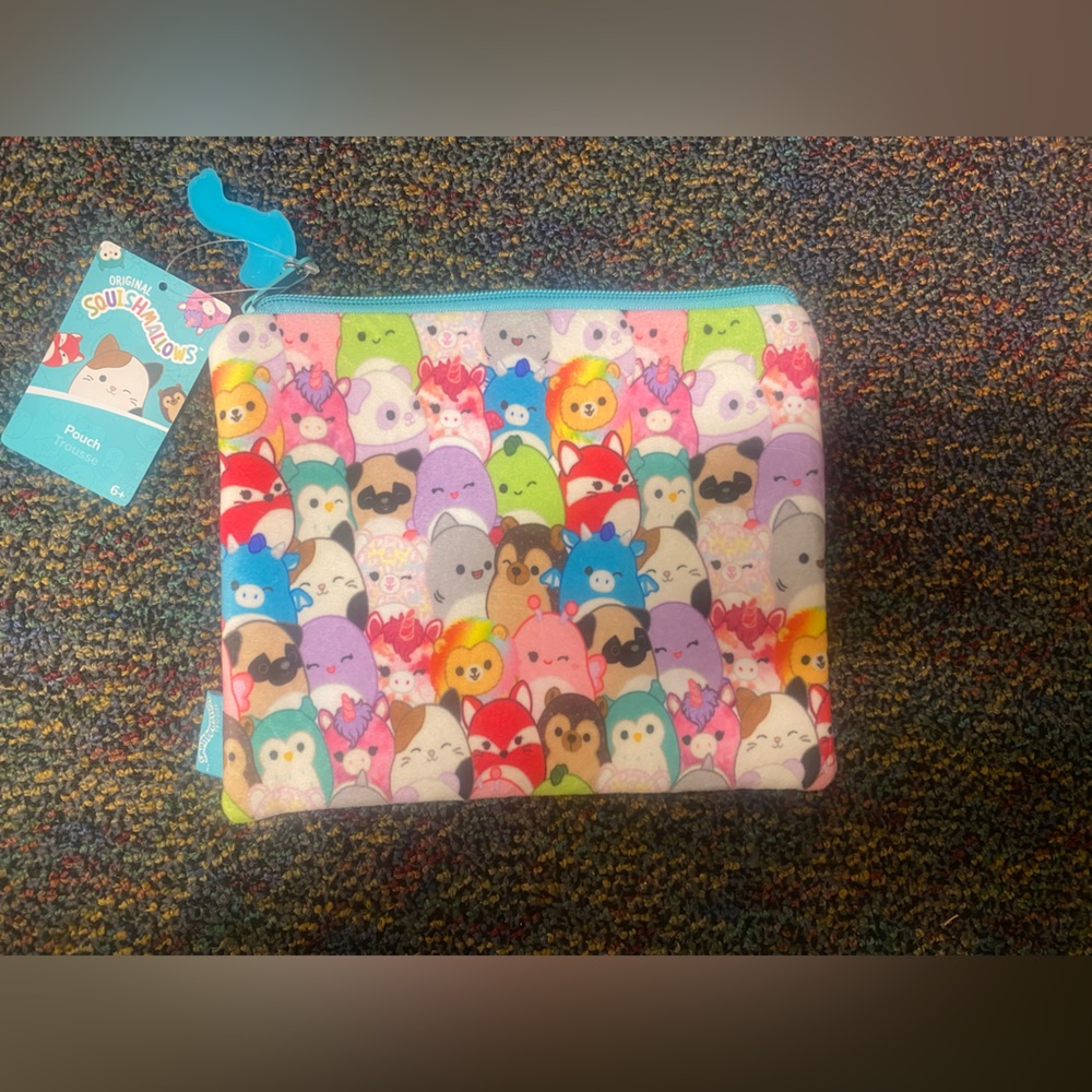 New Squishmallows Zipper Pouch Plush Pencil Cosmetic Bag Satin Lining 9 x 7"